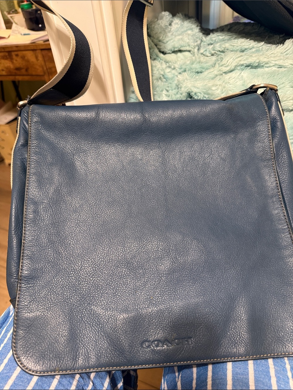 Coach Navy Blue Leather Messenger Crossbody Bag